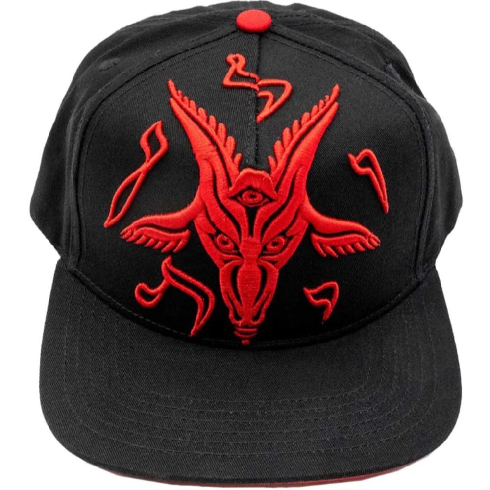 Black w/Red Baphomet Goat Head Satan Baseball Hat Snapback Cap NWT